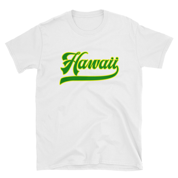 Hawaii Script ~ Green with Yellow Border *ADULT SHORT SLEEVE*