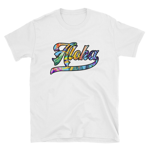 Aloha Script ~ Floral with Black Border *ADULT SHORT SLEEVE*