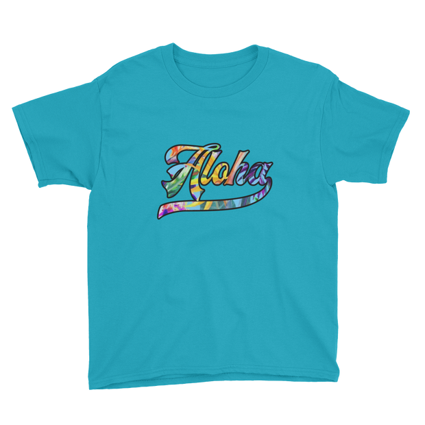 Aloha Script ~ Floral with Black Border *KIDS SHORT SLEEVE*