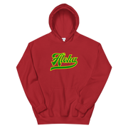 Aloha Script ~ Green with Yellow Border *ADULT HOODIE*