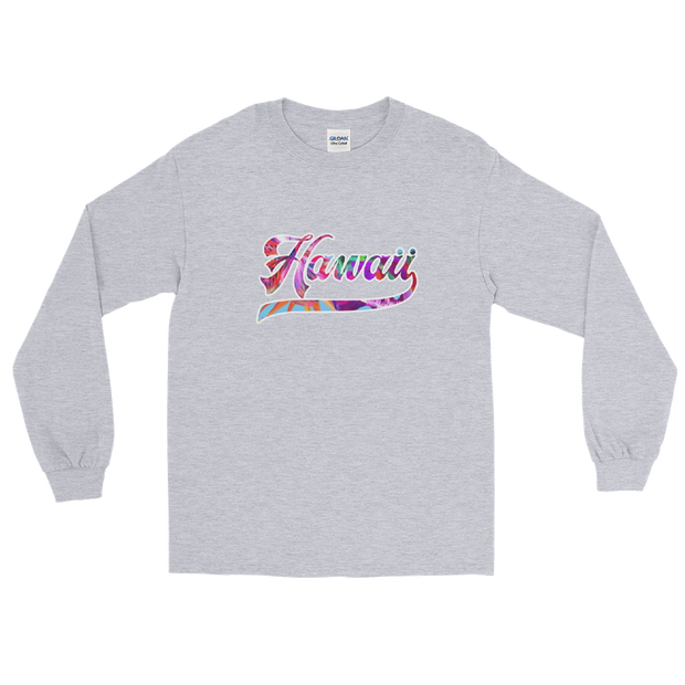 Hawaii Script ~ Floral with White Border *ADULT LONG SLEEVE*