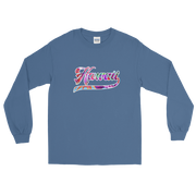 Hawaii Script ~ Floral with White Border *ADULT LONG SLEEVE*