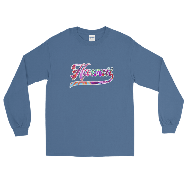 Hawaii Script ~ Floral with White Border *ADULT LONG SLEEVE*