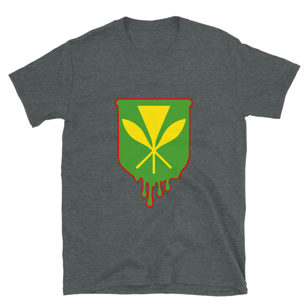 Kanaka Maoli Crest - Green with Red Border *ADULT SHORT SLEEVE*