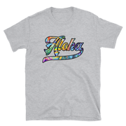 Aloha Script ~ Floral with Black Border *ADULT SHORT SLEEVE*