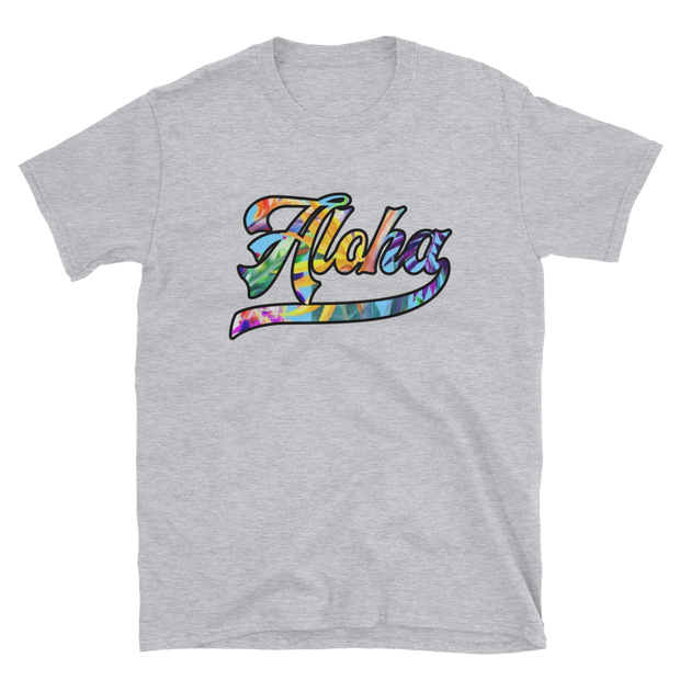 Aloha Script ~ Floral with Black Border *ADULT SHORT SLEEVE*