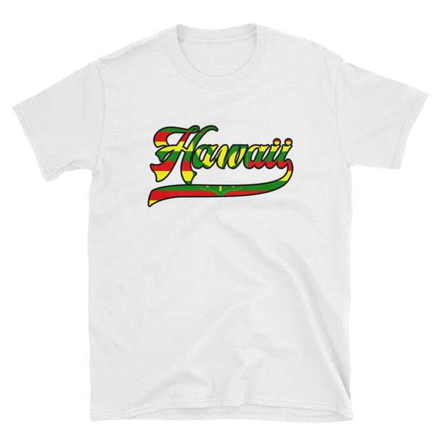 Hawaii Script ~ Flag with Black Border *ADULT SHORT SLEEVE*