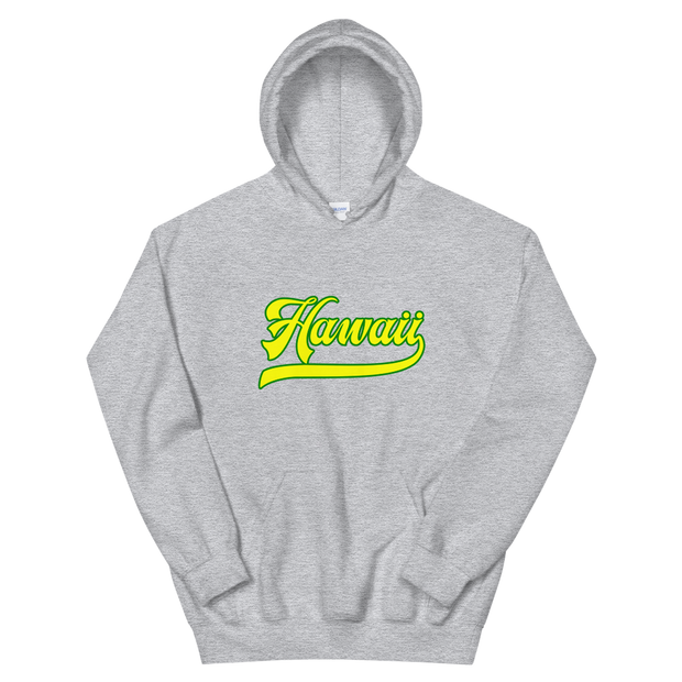 Hawaii Script ~ Yellow with Green Border *ADULT HOODIE*