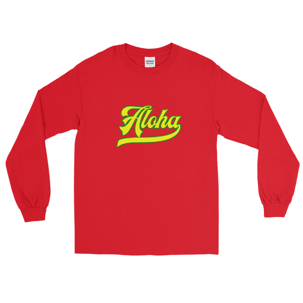 Aloha Script ~ Yellow with Green Border *ADULT LONG SLEEVE*