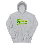 Hawaii Script ~ Green with Yellow Border *ADULT HOODIE*