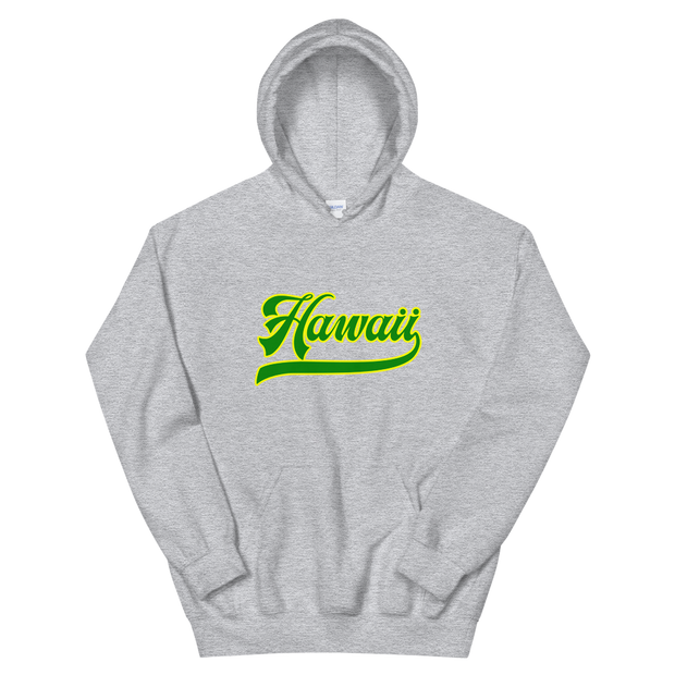 Hawaii Script ~ Green with Yellow Border *ADULT HOODIE*