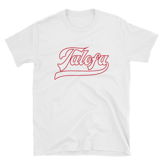 Talofa Script ~ White with Red Border *ADULT SHORT SLEEVE*