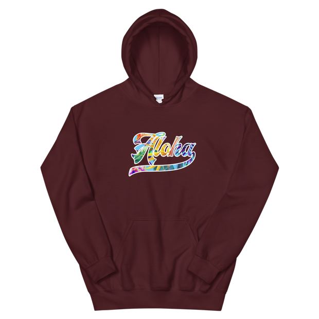 Aloha Script ~ Floral with White Border *ADULT HOODIE*