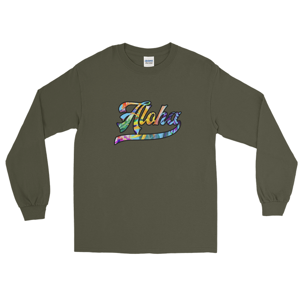 Aloha Script ~ Floral with Black Border *ADULT LONG SLEEVE*