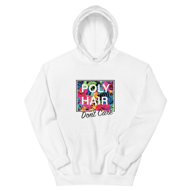 POLY HAIR, Don't Care - Black Border *ADULT HOODIE*