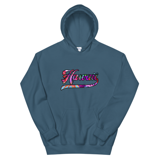 Hawaii Script ~ Floral with Black Border *ADULT HOODIE*