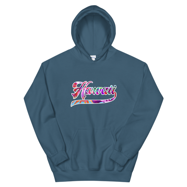 Hawaii Script ~ Floral with White Border *ADULT HOODIE*