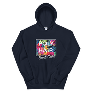 POLY HAIR, Don't Care - White Border *ADULT HOODIE*