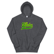 Aloha Script ~ Green with Yellow Border *ADULT HOODIE*