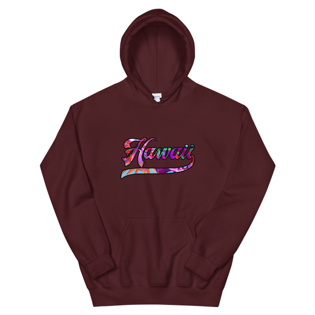 Hawaii Script ~ Floral with Black Border *ADULT HOODIE*