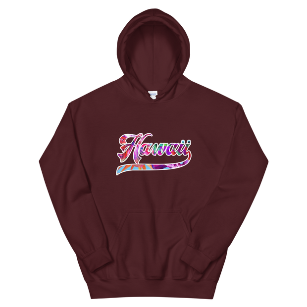 Hawaii Script ~ Floral with White Border *ADULT HOODIE*