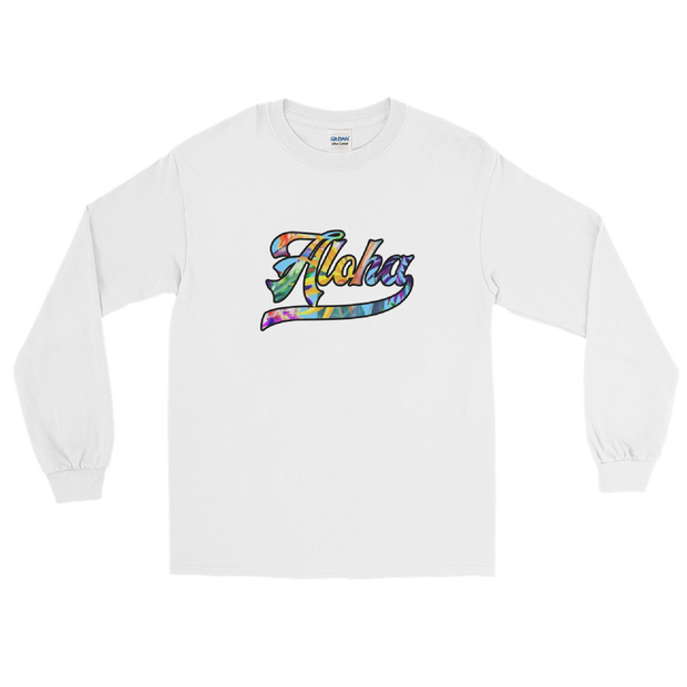 Aloha Script ~ Floral with Black Border *ADULT LONG SLEEVE*