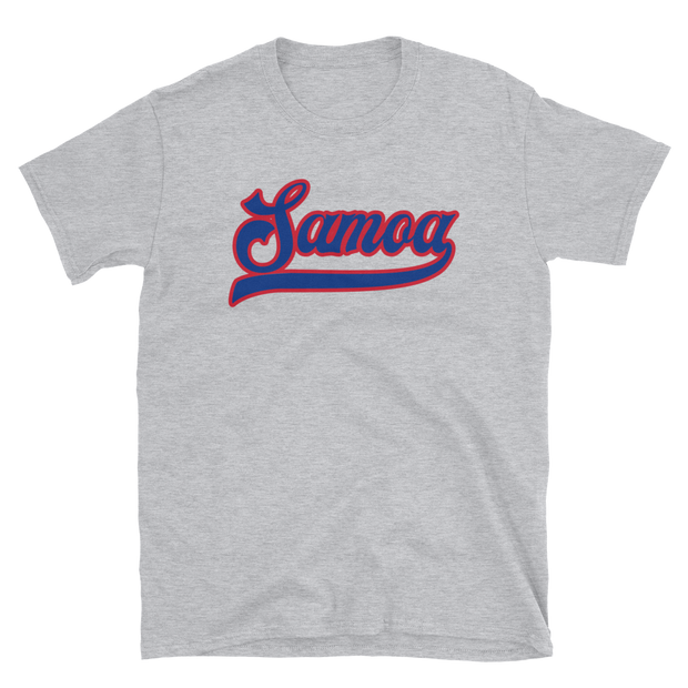 Samoa Script ~ Blue with Red Border *ADULT SHORT SLEEVE*