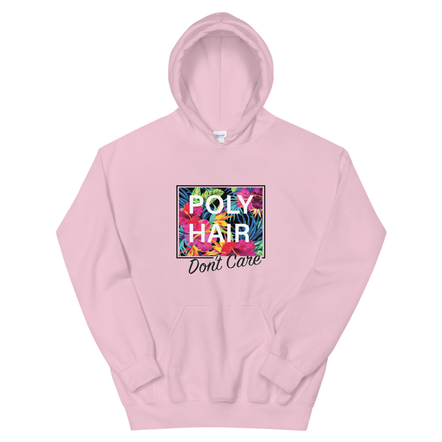 POLY HAIR, Don't Care - Black Border *ADULT HOODIE*