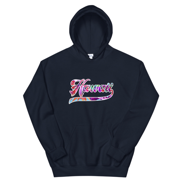 Hawaii Script ~ Floral with White Border *ADULT HOODIE*