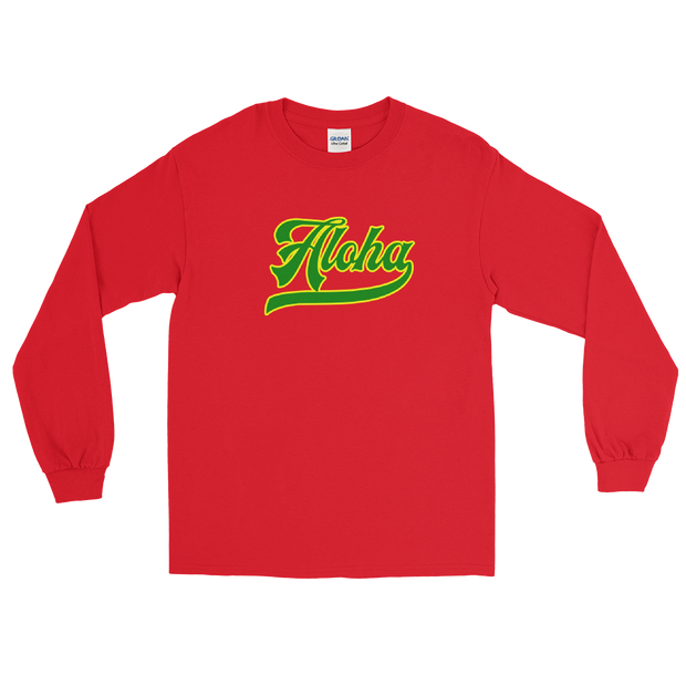 Aloha Script ~ Green with Yellow Border *ADULT LONG SLEEVE*