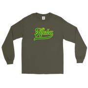 Aloha Script ~ Green with Yellow Border *ADULT LONG SLEEVE*