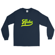 Aloha Script ~ Yellow with Green Border *ADULT LONG SLEEVE*