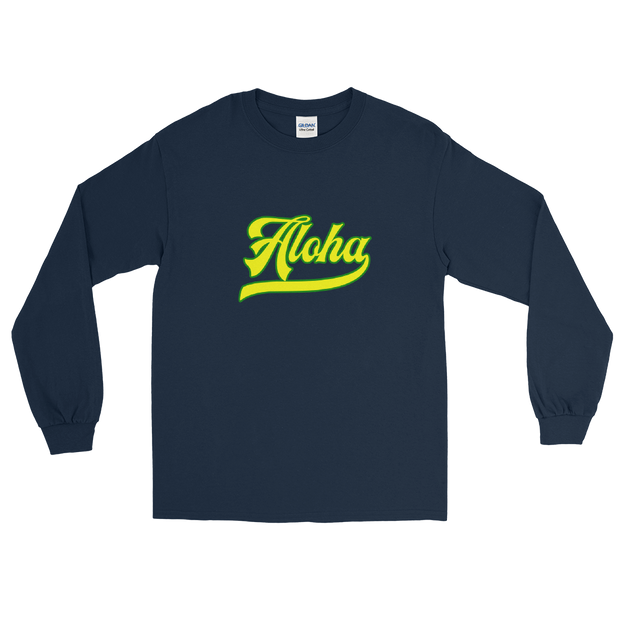 Aloha Script ~ Yellow with Green Border *ADULT LONG SLEEVE*