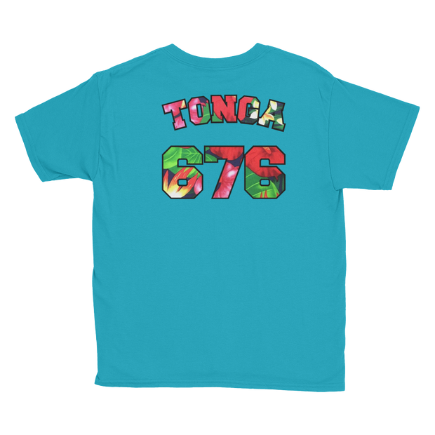 Tonga 676 - Floral Jersey with Black Border (front/back) *KIDS SHORT SLEEVE*