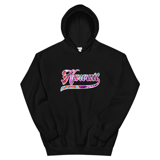 Hawaii Script ~ Floral with White Border *ADULT HOODIE*