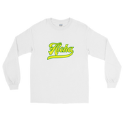 Aloha Script ~ Yellow with Green Border *ADULT LONG SLEEVE*