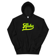 Aloha Script ~ Yellow with Green Border *ADULT HOODIE*