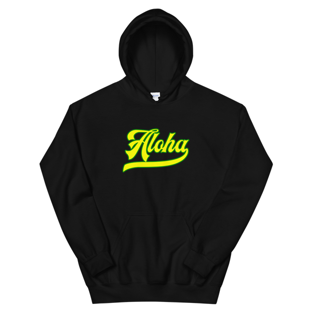 Aloha Script ~ Yellow with Green Border *ADULT HOODIE*