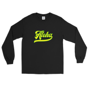 Aloha Script ~ Yellow with Green Border *ADULT LONG SLEEVE*