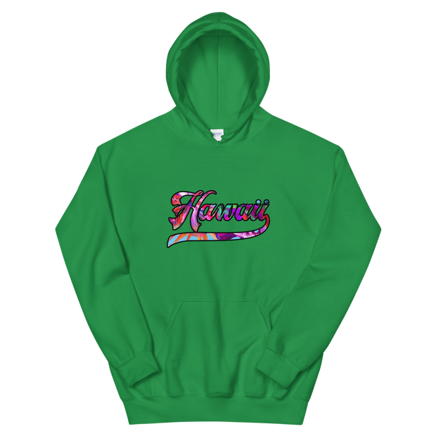 Hawaii Script ~ Floral with Black Border *ADULT HOODIE*