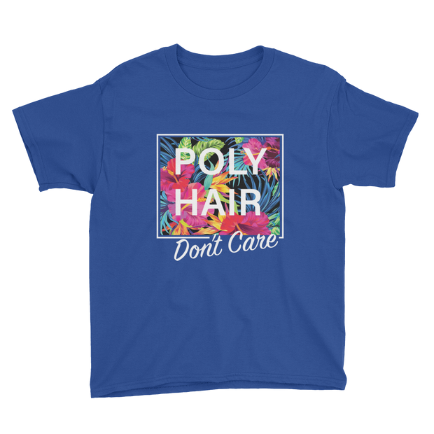 POLY HAIR, Don't Care - White Border *KIDS SHORT SLEEVE*