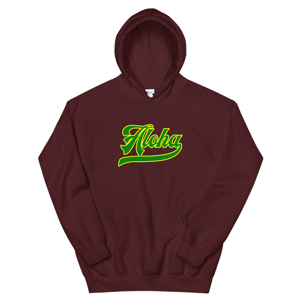 Aloha Script ~ Green with Yellow Border *ADULT HOODIE*