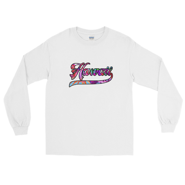 Hawaii Script ~ Floral with Black Border *ADULT LONG SLEEVE*