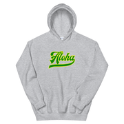 Aloha Script ~ Green with Yellow Border *ADULT HOODIE*