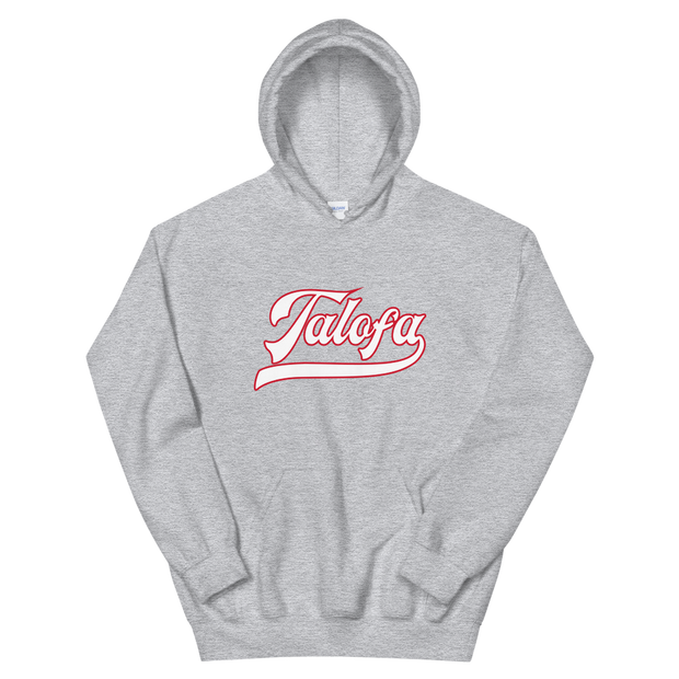 Talofa Script ~ White with Red Border *ADULT HOODIE*