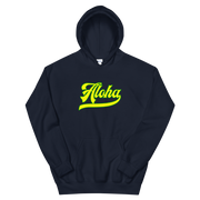 Aloha Script ~ Yellow with Green Border *ADULT HOODIE*