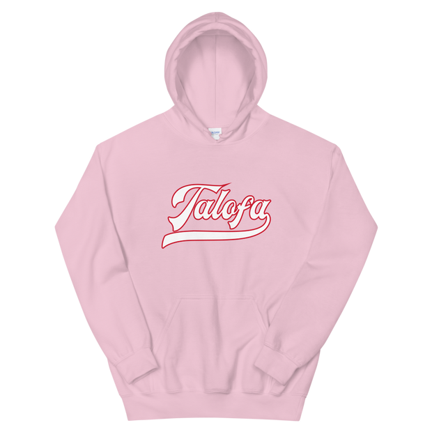 Talofa Script ~ White with Red Border *ADULT HOODIE*