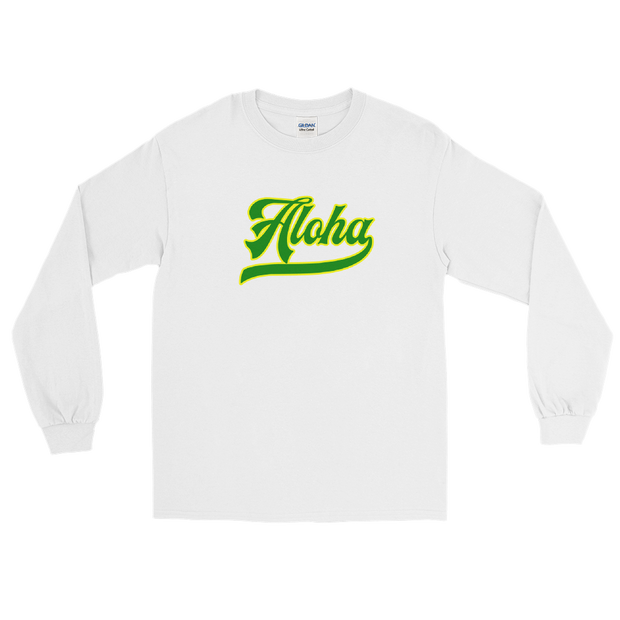 Aloha Script ~ Green with Yellow Border *ADULT LONG SLEEVE*