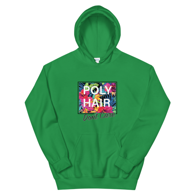 POLY HAIR, Don't Care - Black Border *ADULT HOODIE*