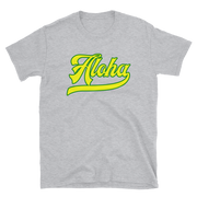 Aloha Script ~ Yellow with Green Border *ADULT SHORT SLEEVE*